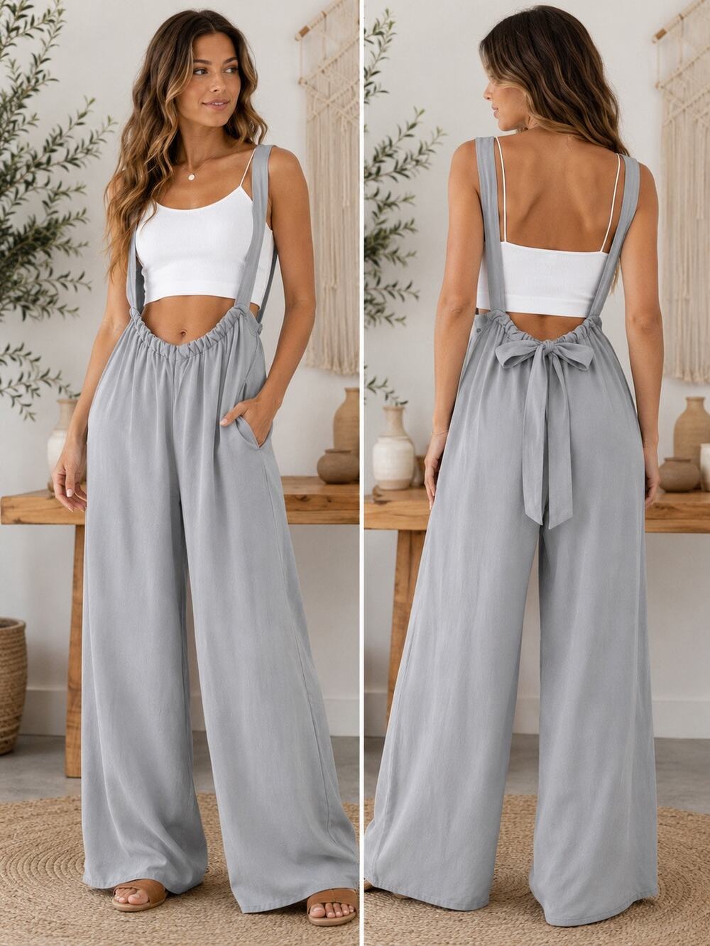 Zenana Wide Leg Tie-Back Jumpsuit - Picture 1 of 1